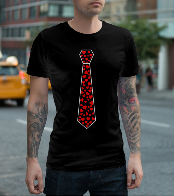 Valentine's Day Red Heart Pattern Tie T-Shirt