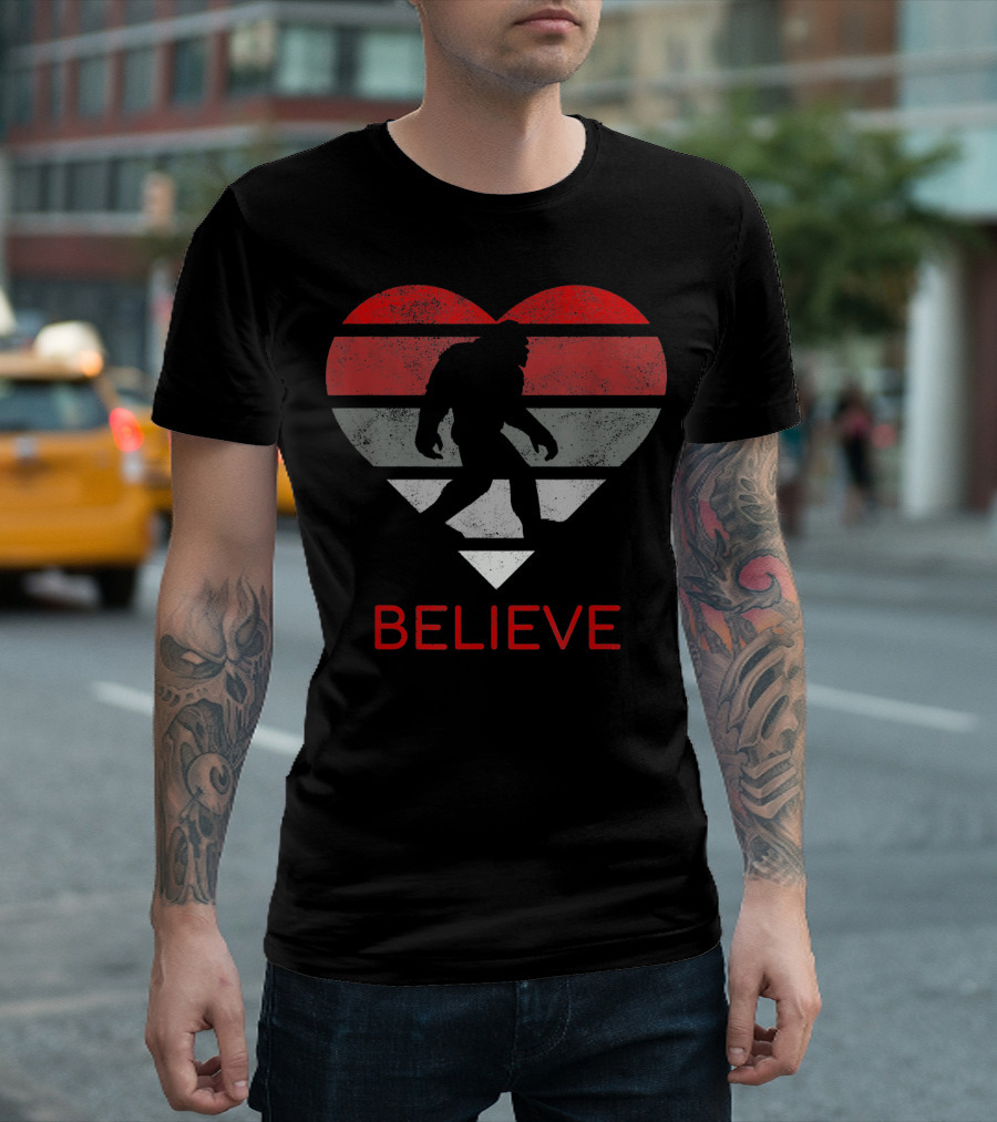 Believe Bigfoot Heart Valentines Day Love T-Shirt