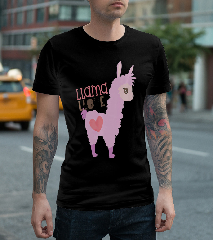 Llama Love Valentine Pink Heart T-Shirt