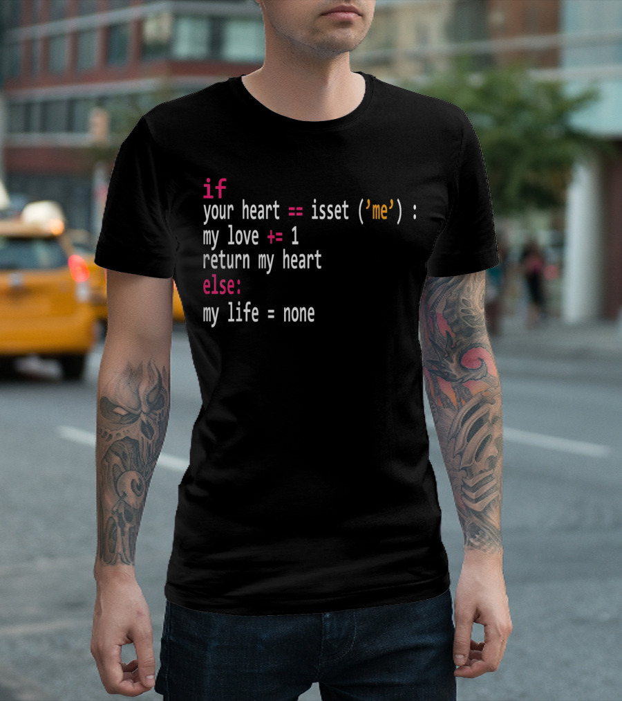 Funny Mens Womens Programmers Valentine's Day Code If Your Heart Isset My Love Return My Heart T-Shirt