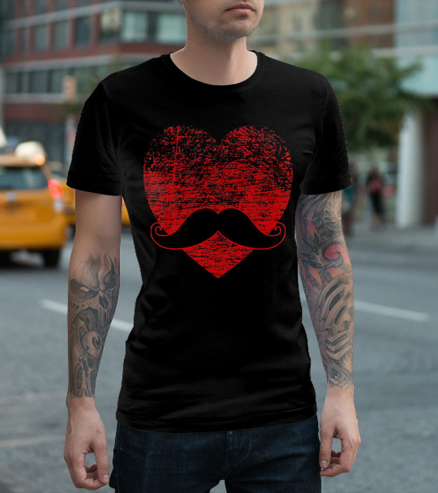 Valentines Day Funny Mustache Heart T-Shirt