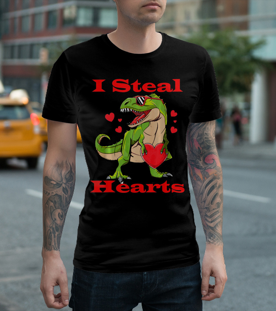 Funny Valentine Dinosaur Rex I Steal Hearts T-Shirt