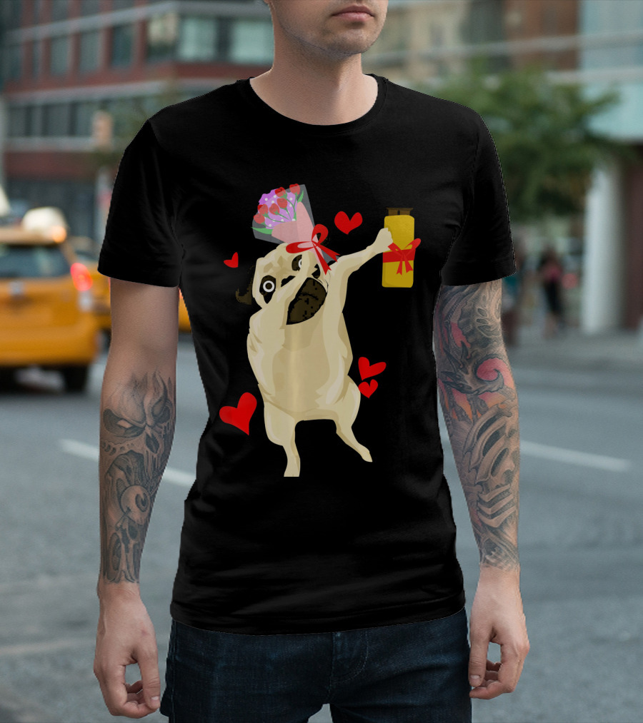 Funny Valentine's Day Dog Bouquet Jar Hearts T-Shirt