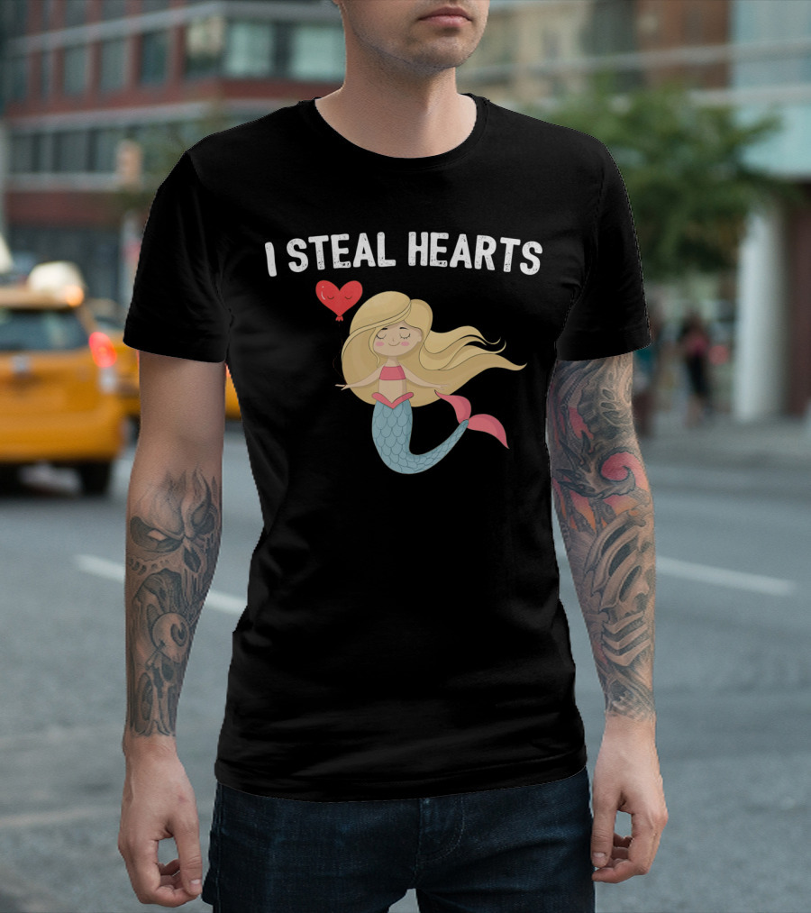 I Steal Hearts Funny Valentines Day Mermaid T-Shirt
