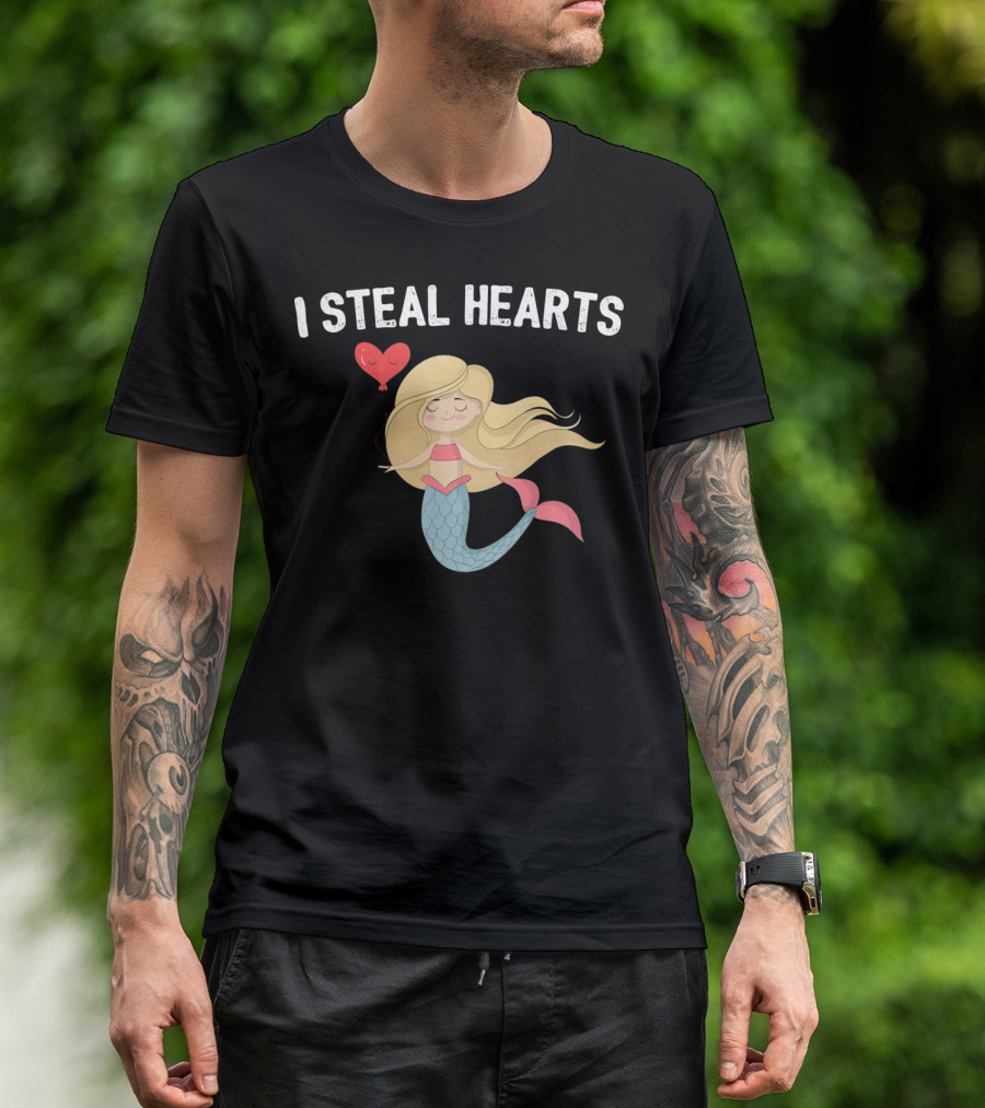 I Steal Hearts Funny Valentines Day Mermaid T-Shirt