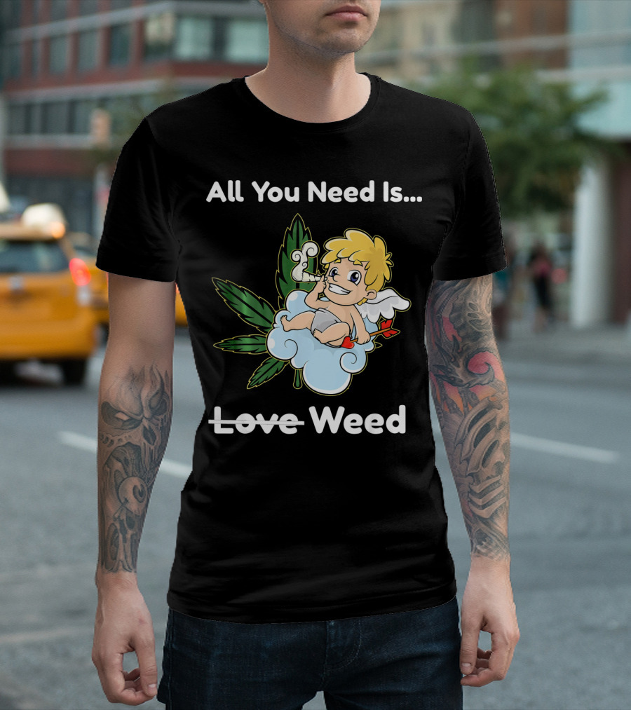 All You Need Is Weed Funny Valentines Day Cupid Smoki T-Shirt