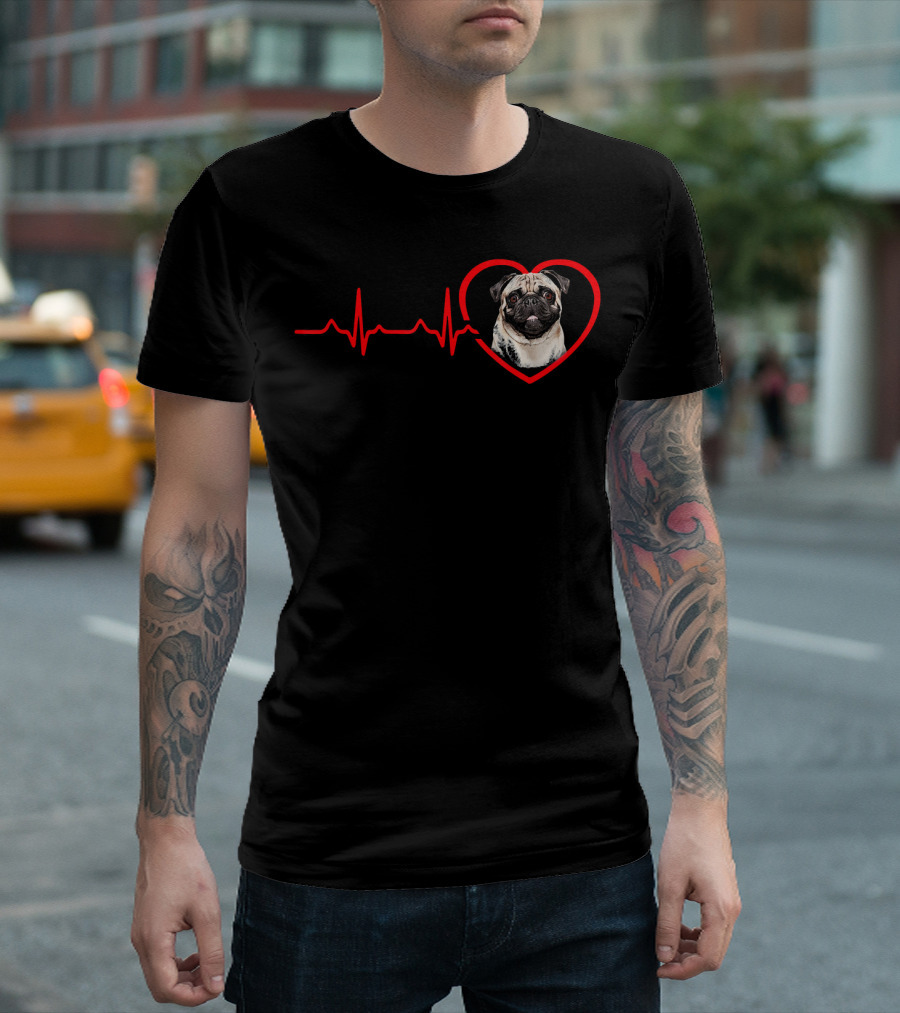Funny Valentines Pug Heartbeat Dog Love T-Shirt