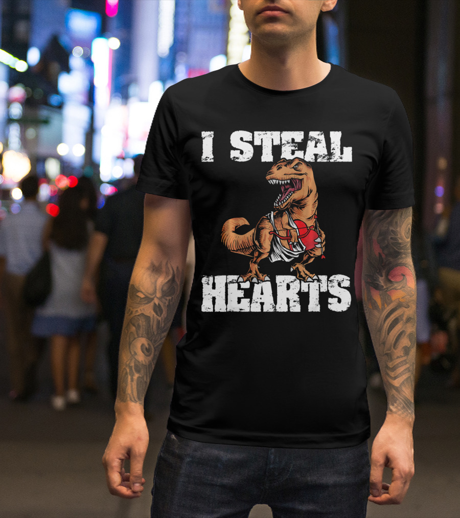 I Steal Hearts Funny Valentine Dinosaur Valentin T-Shirt