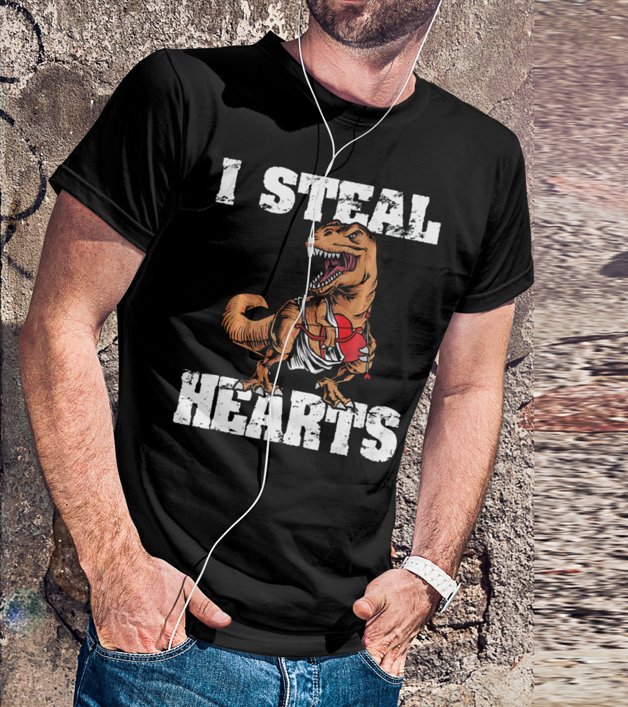 I Steal Hearts Funny Valentine Dinosaur Valentin T-Shirt