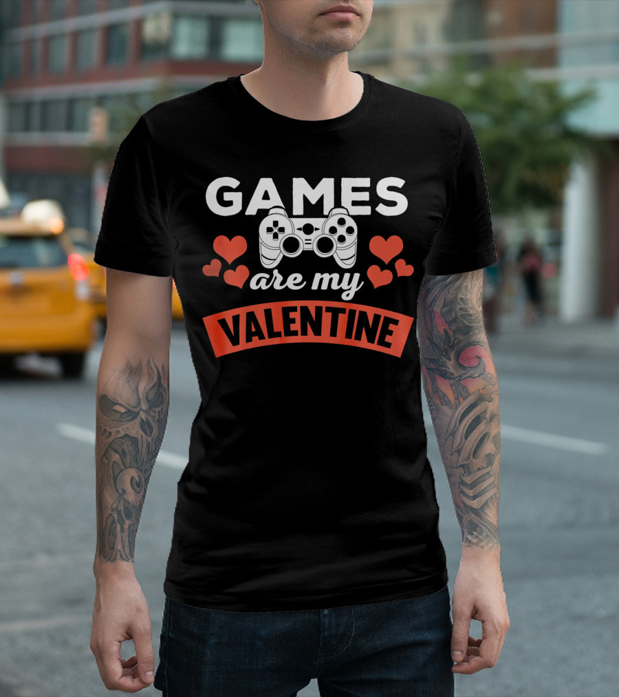 Games Are My Valentine Controller Hearts T-Shirt