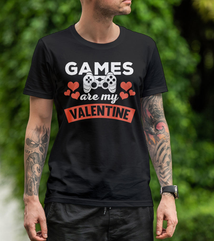 Games Are My Valentine Controller Hearts T-Shirt