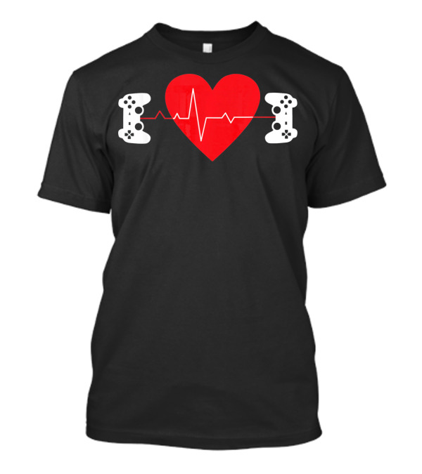Gaming Valentine Hear Gamer Couple Controller Heartbeat T-Shirt