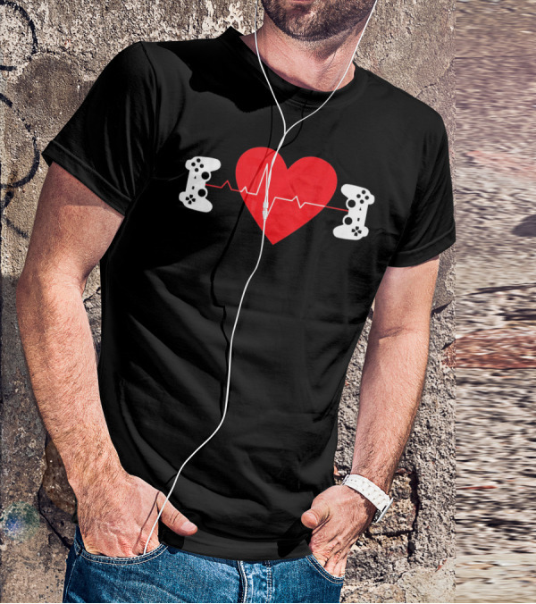 Gaming Valentine Hear Gamer Couple Controller Heartbeat T-Shirt