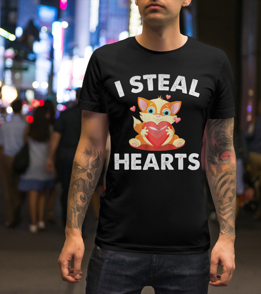 I Steal Hearts Kids Kitty Valentines Day T-Shirt