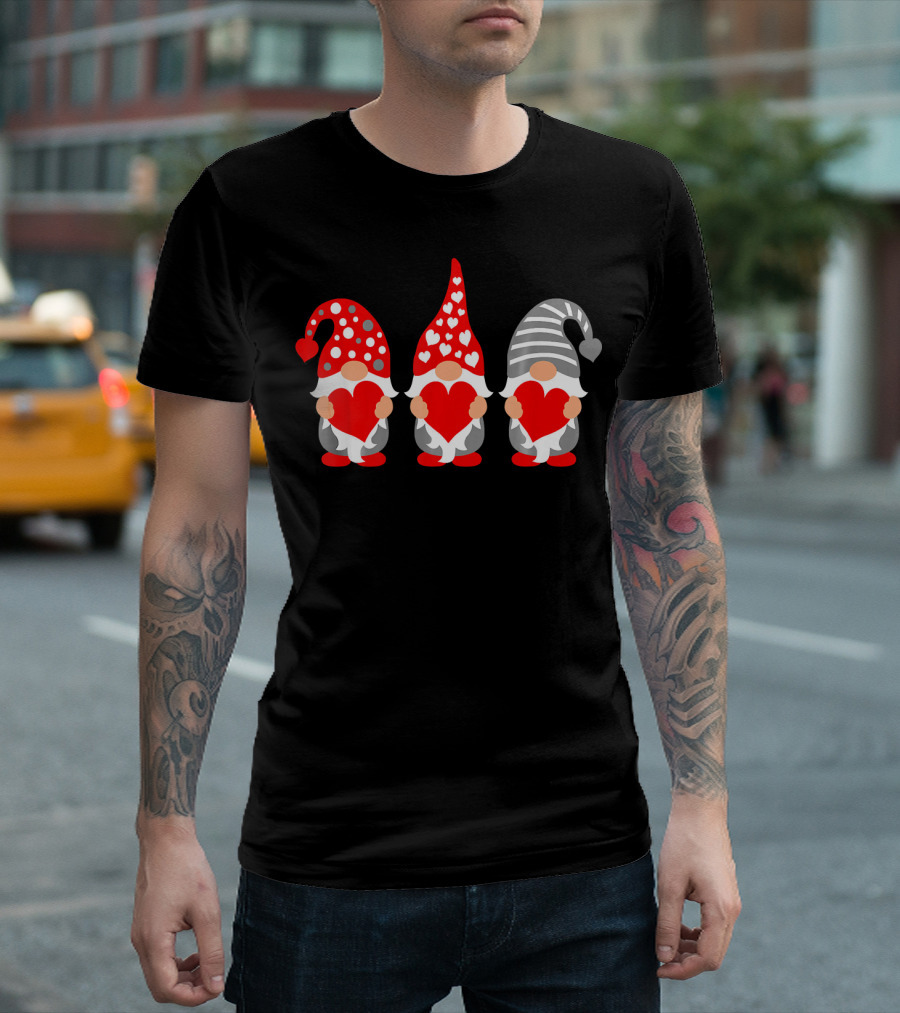 Gnomes Holding Hearts Valentine's Day Festive Hat Trio T-Shirt