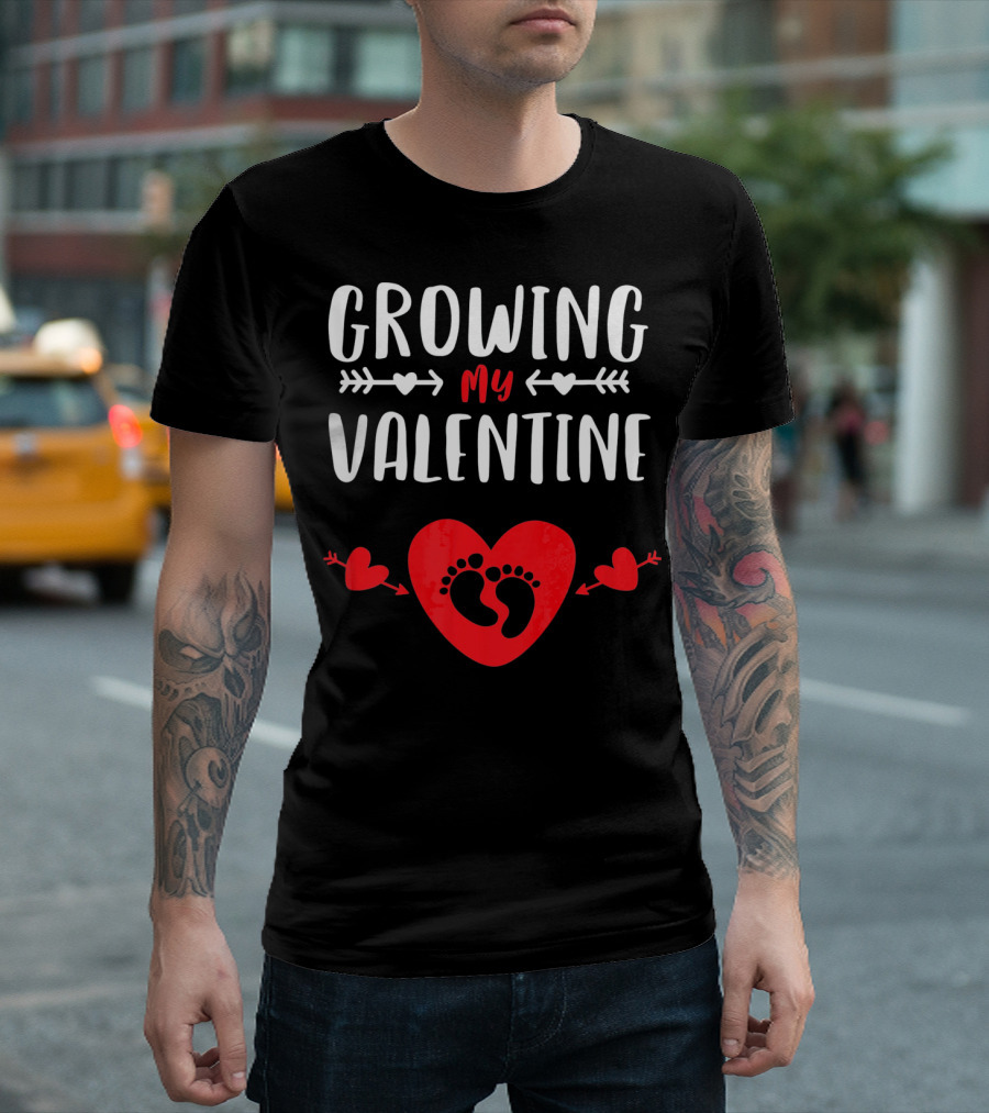 Growing My Valentine Heart Baby Footprints Arrows T-Shirt
