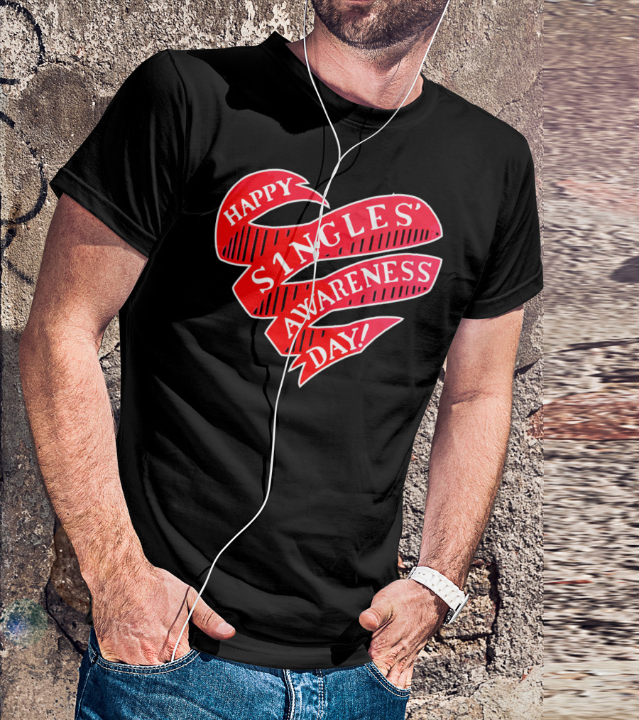 Happy Singles Awareness Day Red Ribbon Heart T-Shirt