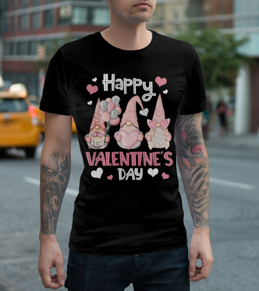 Happy Valentine's Day Nordic Gnomes with Hearts and Balloons T-Shirt