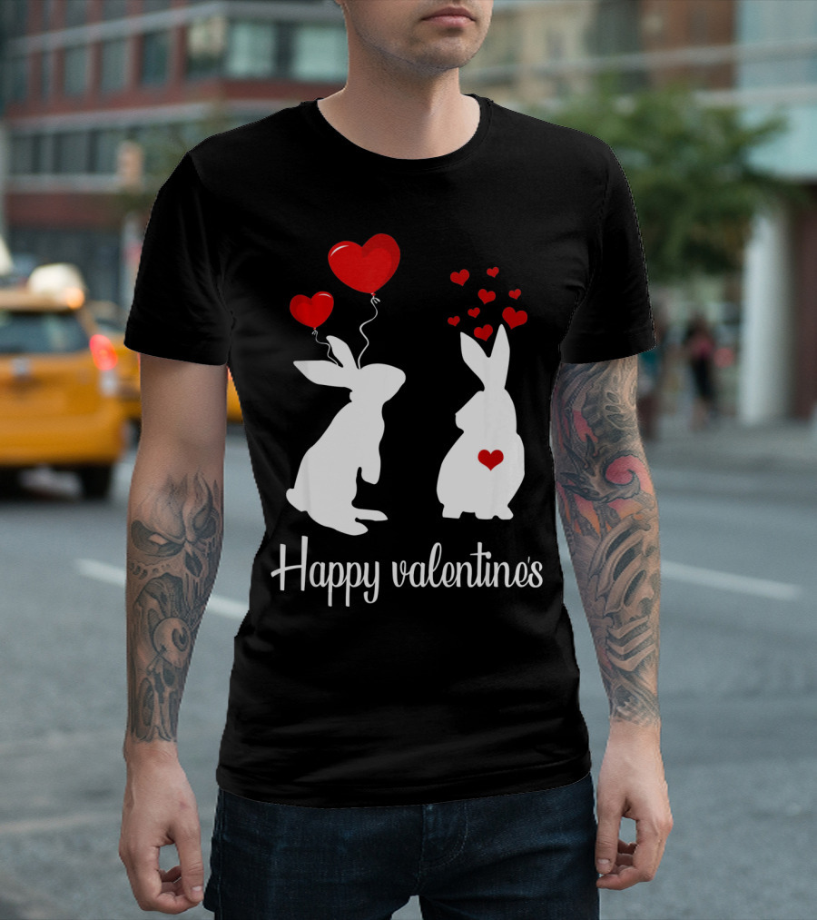 Happy Valentine's White Rabbits with Red Heart Balloons T-Shirt