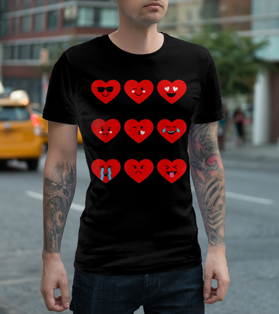 Heart Emoticon Valentines with Cute Faces and Expressions T-Shirt