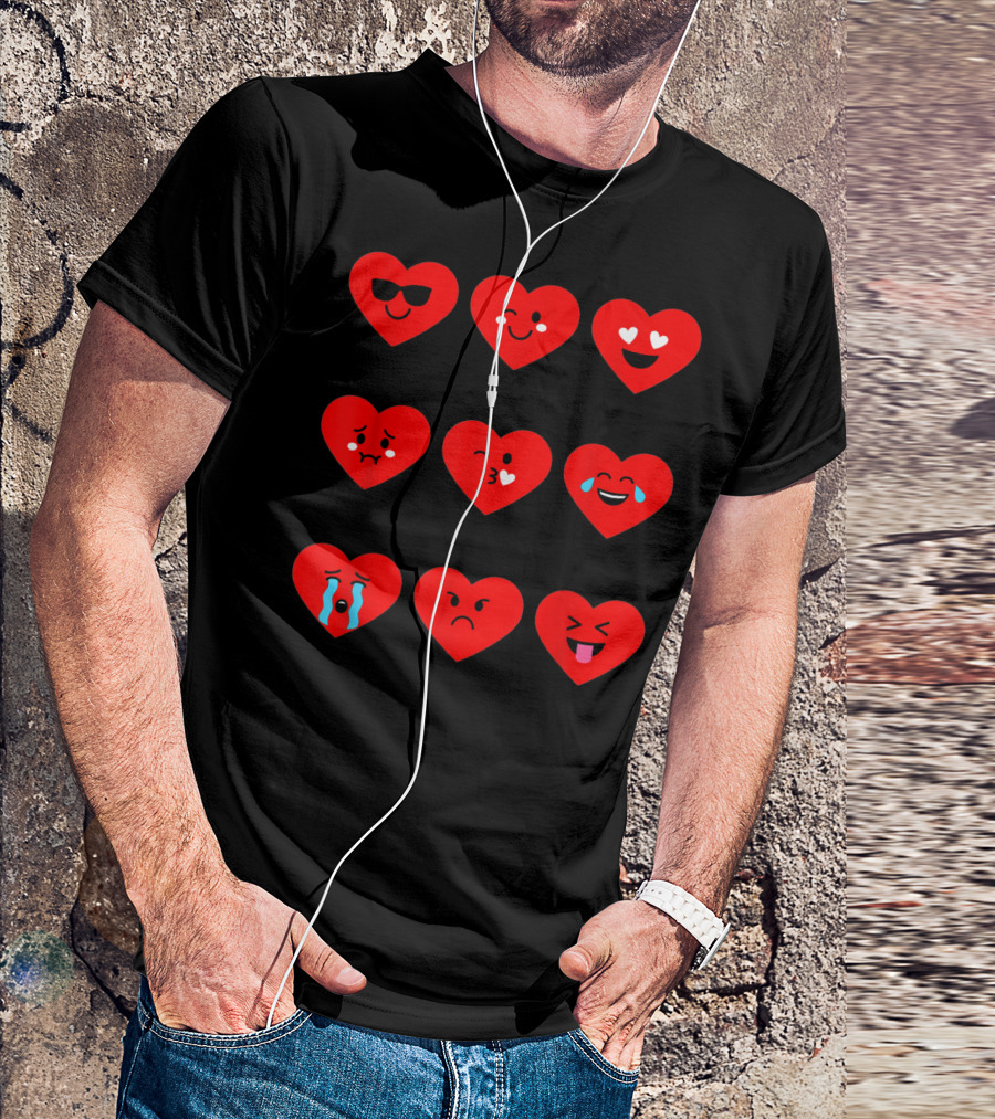 Heart Emoticon Valentines With Cute Faces And Expressions T-Shirt