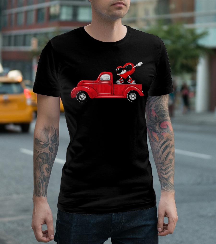 Valentines Heart Figure Riding Classic Red Truck T-Shirt