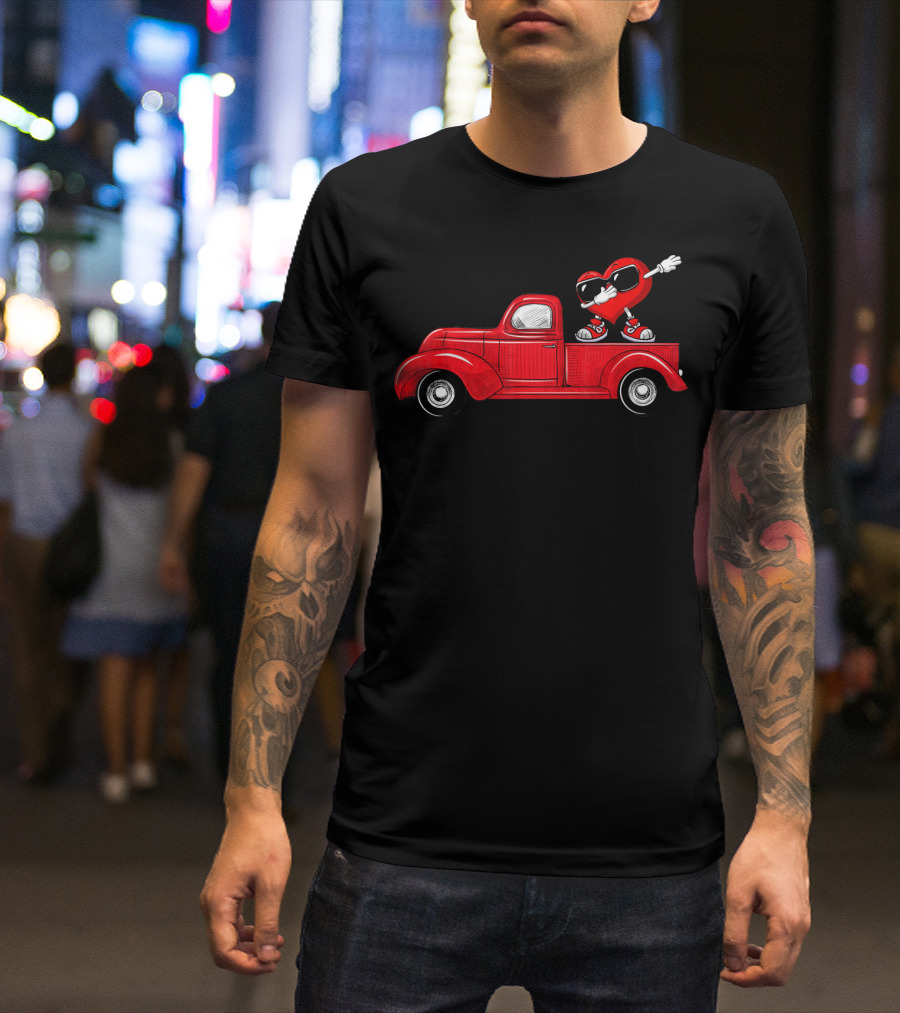 Valentines Heart Figure Riding Classic Red Truck T-Shirt