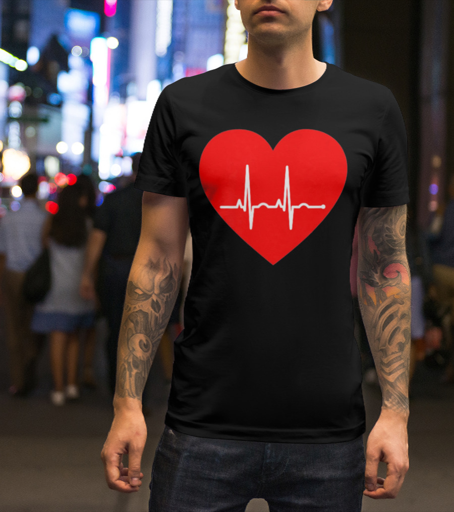 Red Heart With EKG Heartbeat Line T-Shirt