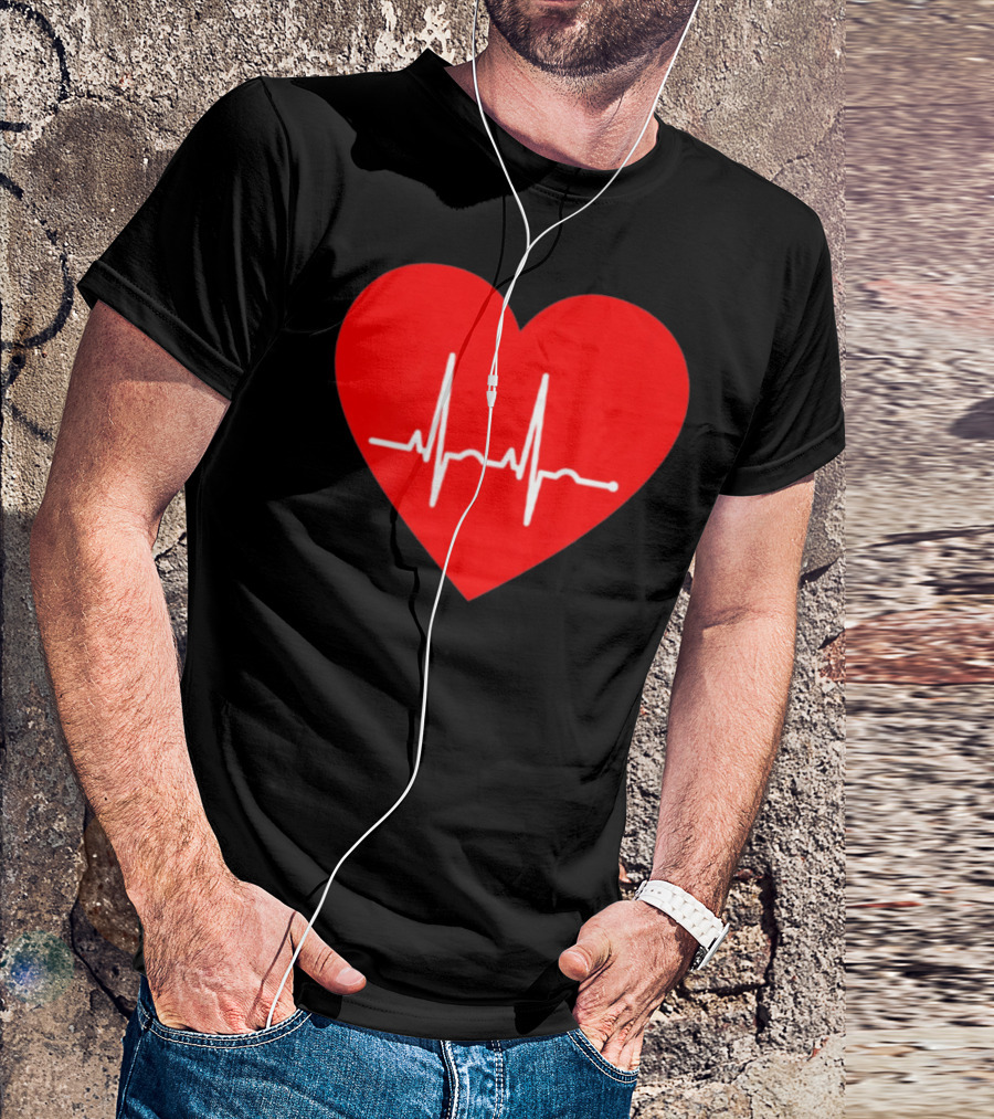 Red Heart With EKG Heartbeat Line T-Shirt