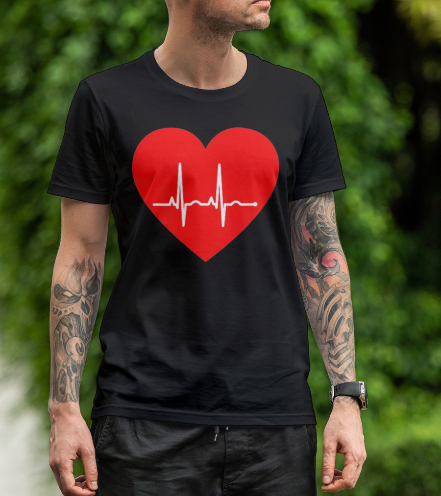 Red Heart With EKG Heartbeat Line T-Shirt