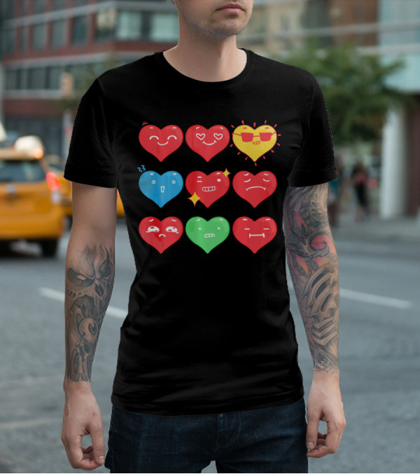 Heart Emoji Expressions Smiling Sunglasses Cute Faces Happy Sad T-Shirt