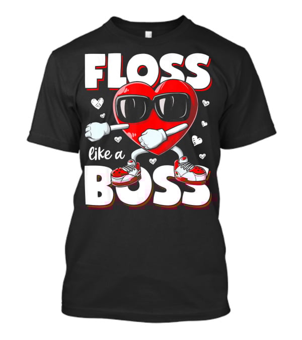 Floss Like A Boss Heart With Sunglasses Valentines Day T-Shirt