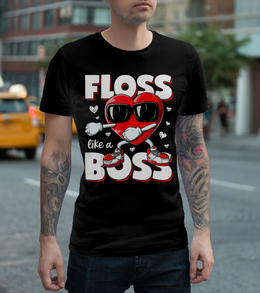 Floss Like a Boss Heart with Sunglasses Valentines Day T-Shirt