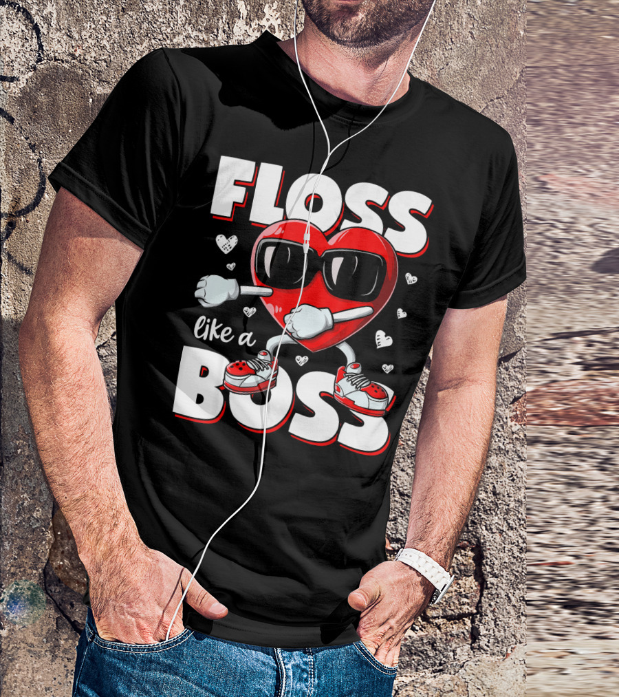 Floss Like A Boss Heart With Sunglasses Valentines Day T-Shirt