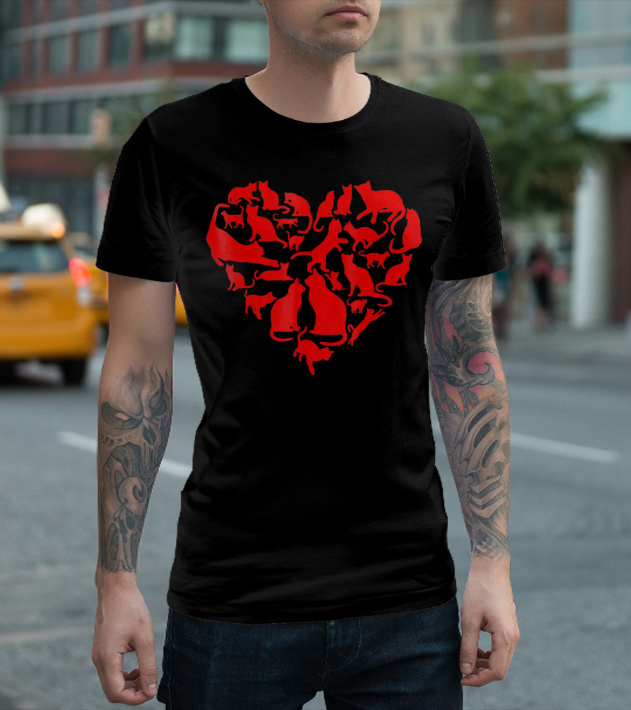 Heart Shaped Cats Valentines Day Kitten T-Shirt