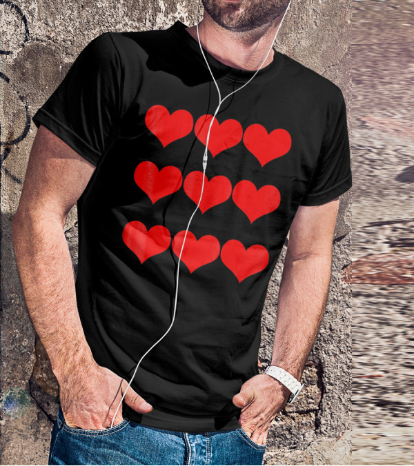 Heart Valentines Day Nine Red Hearts T-Shirt