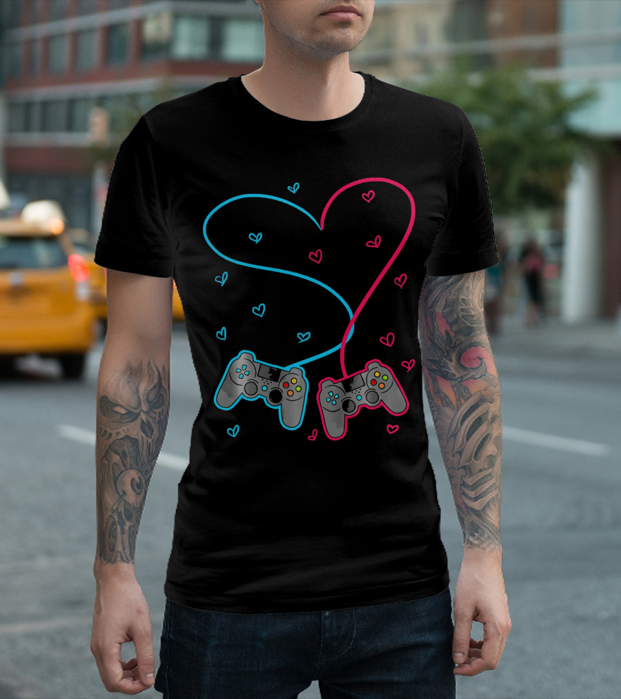 Heart Lovely Hearts Valen Game Controller Love T-Shirt