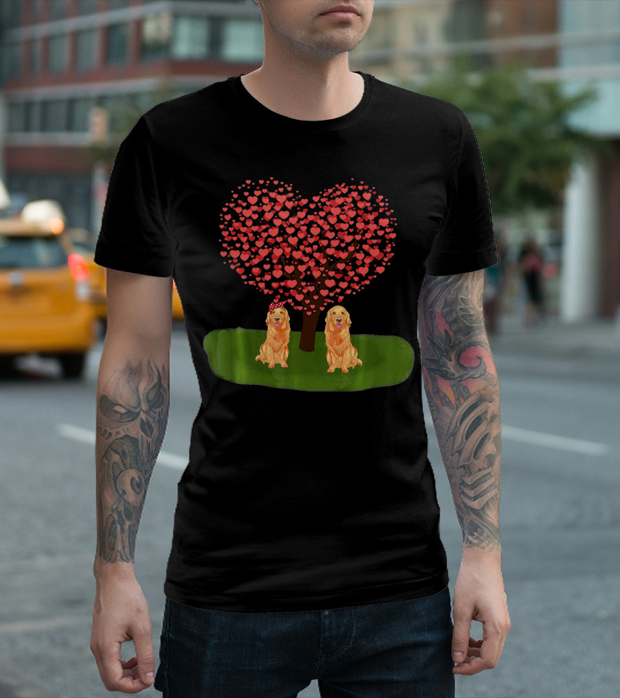 Valentine Heart Tree with Golden Retriever Duo T-Shirt