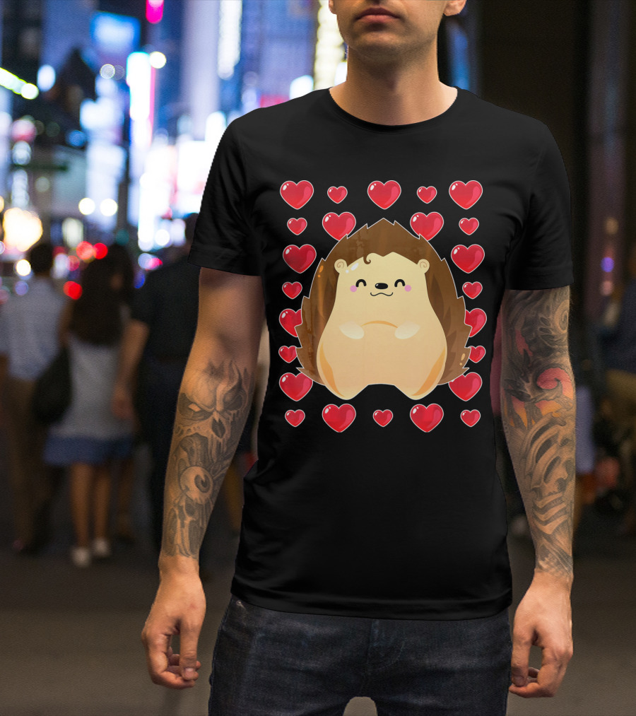 Hedgehog Surrounded By Hearts For Valentines Day T-Shirt