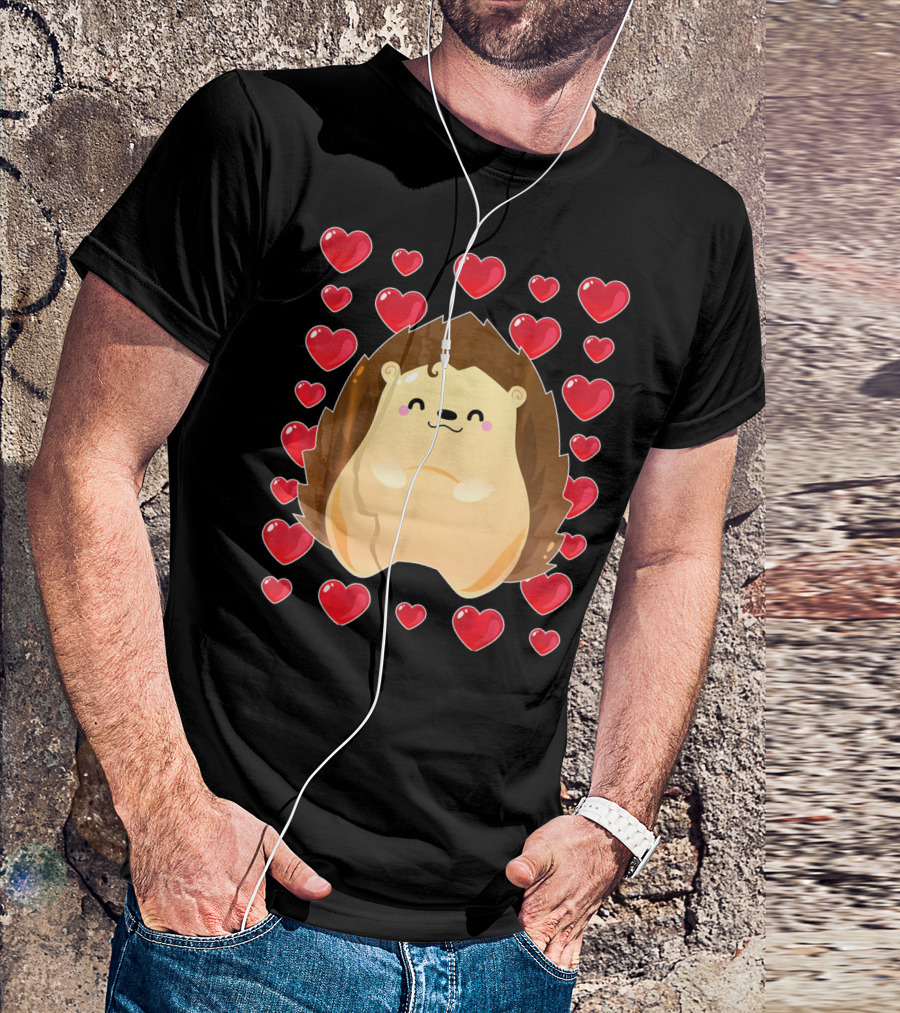 Hedgehog Surrounded By Hearts For Valentines Day T-Shirt