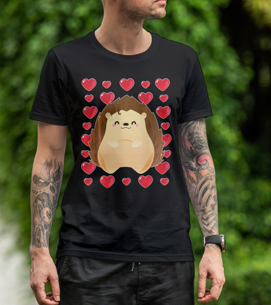 Hedgehog Surrounded By Hearts For Valentines Day T-Shirt