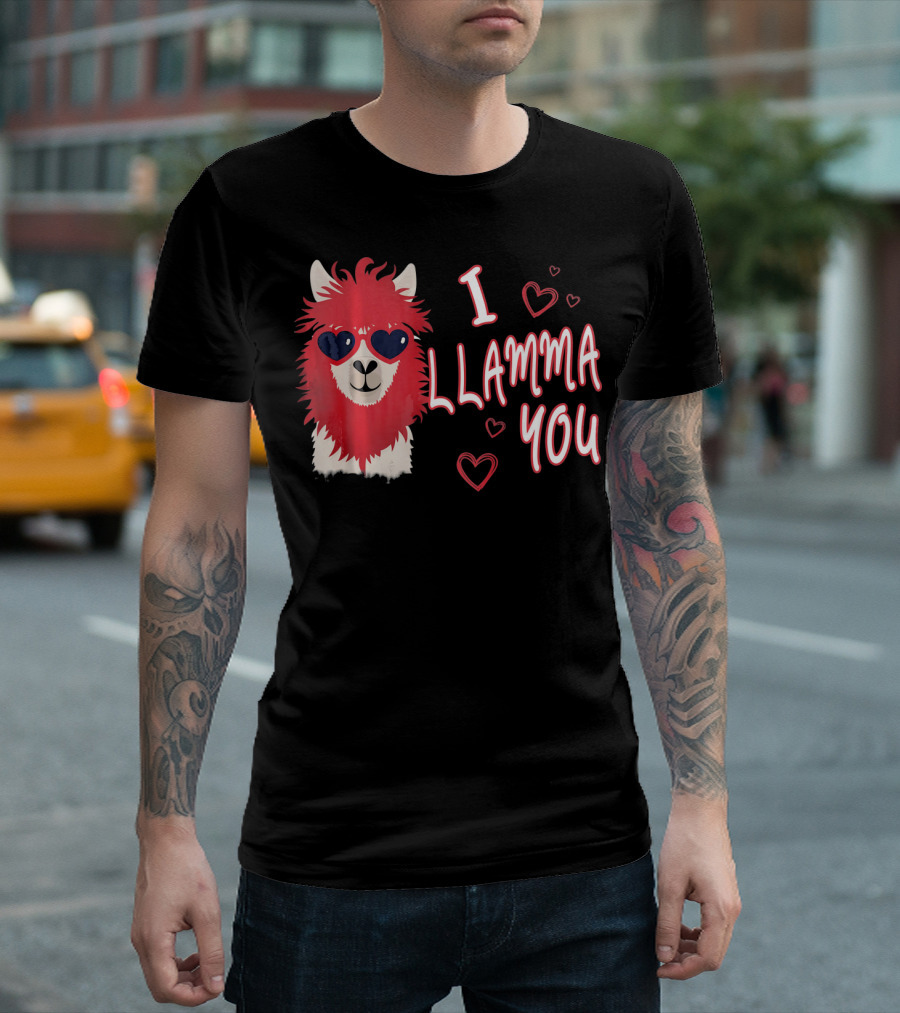 I Llamma You Heart Sunglasses Red Llama T-Shirt
