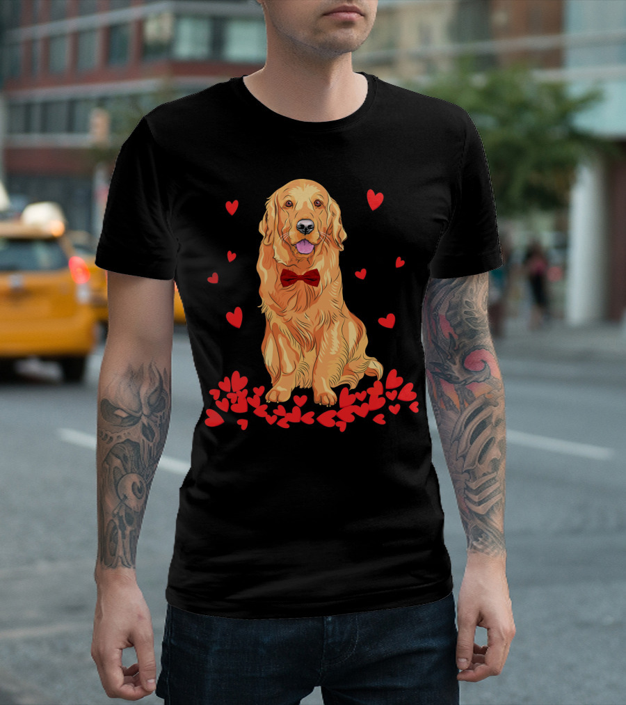 I Love My Golden Retriever Surrounded by Red Hearts T-Shirt