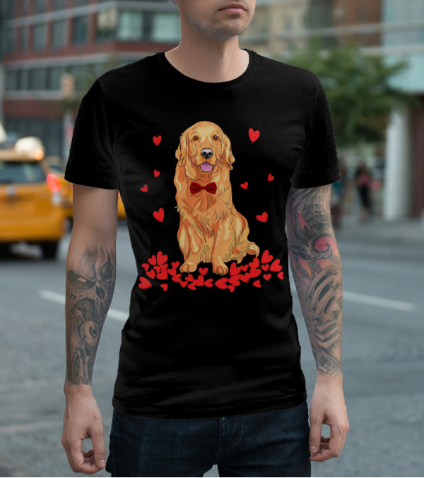 I Love My Golden Retriever Surrounded By Red Hearts T-Shirt