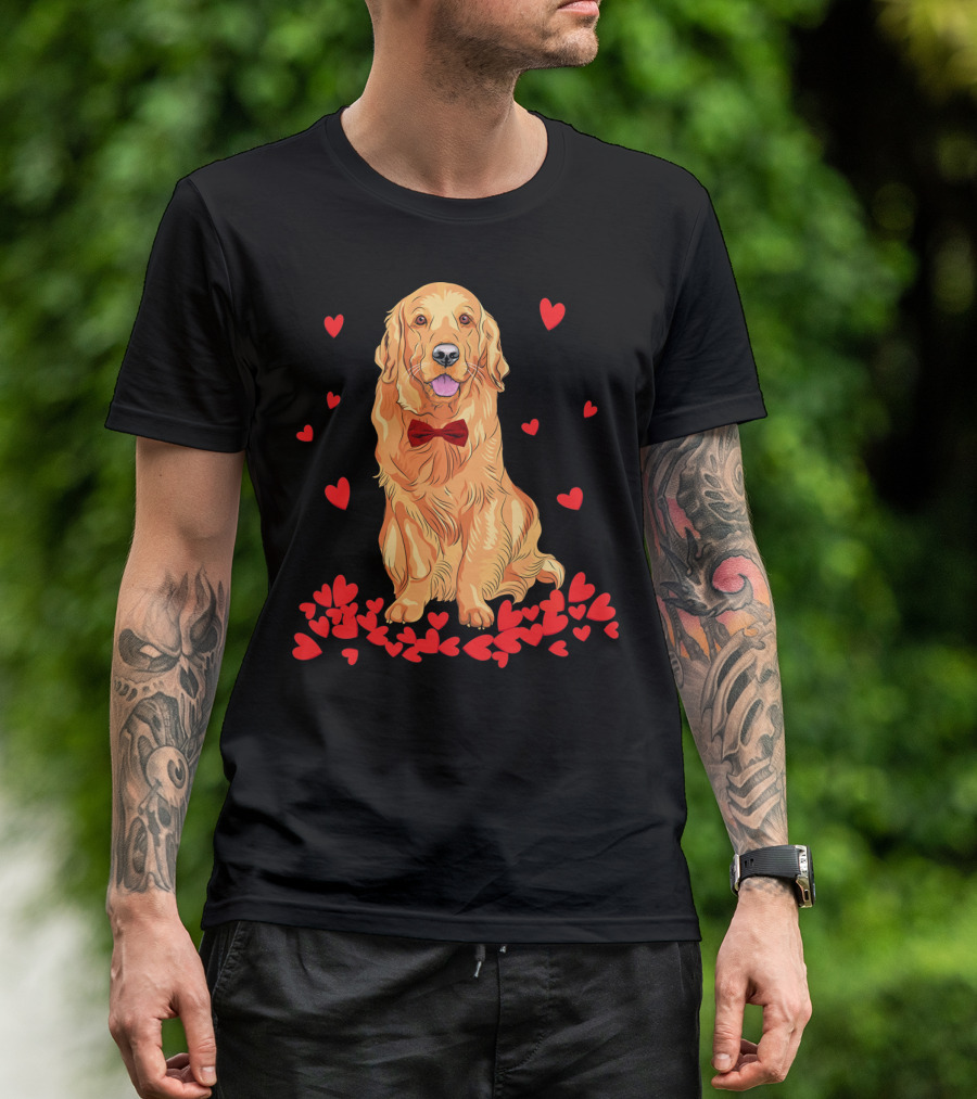 I Love My Golden Retriever Surrounded By Red Hearts T-Shirt