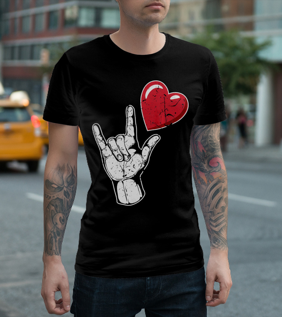 I Love You Hand Sign Red Heart Valentine's Day T-Shirt