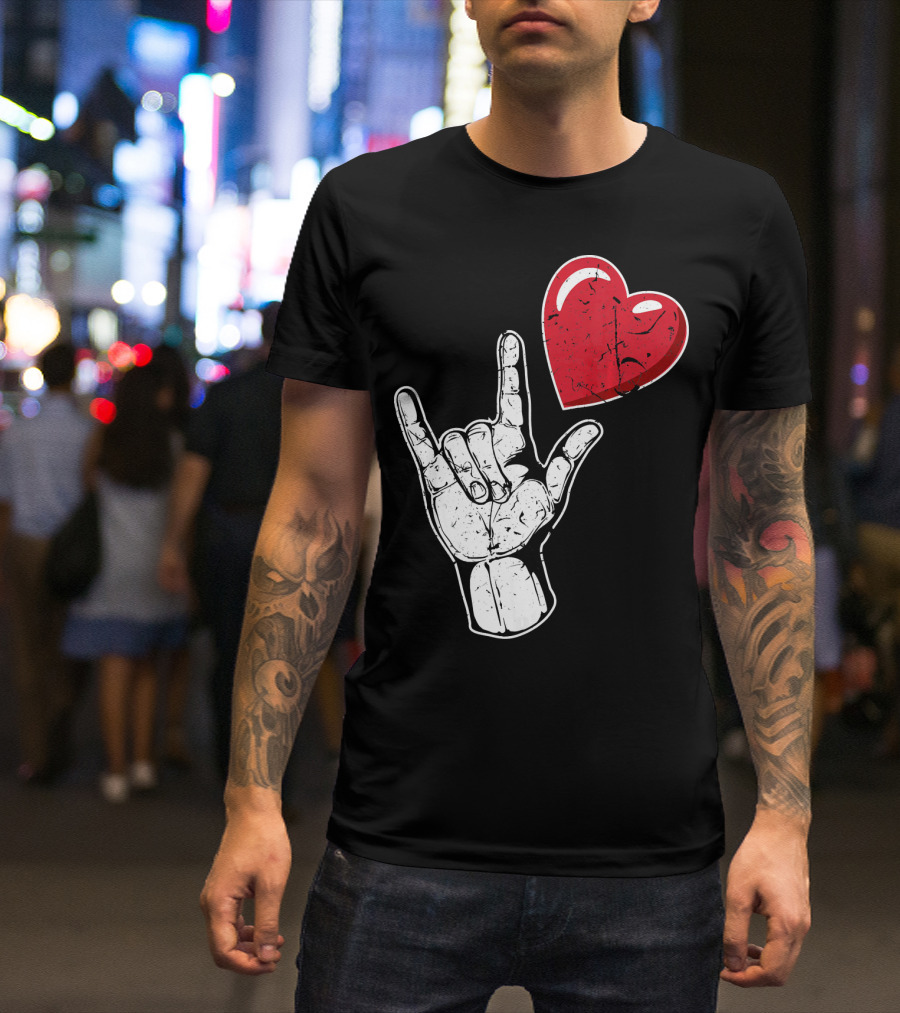I Love You Hand Sign Red Heart Valentine's Day T-Shirt
