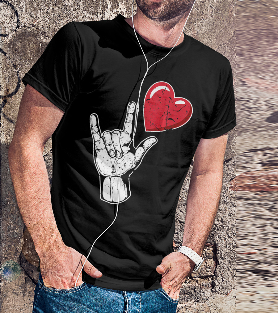 I Love You Hand Sign Red Heart Valentine's Day T-Shirt