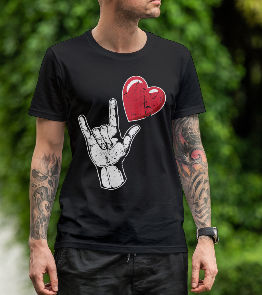I Love You Hand Sign Red Heart Valentine's Day T-Shirt