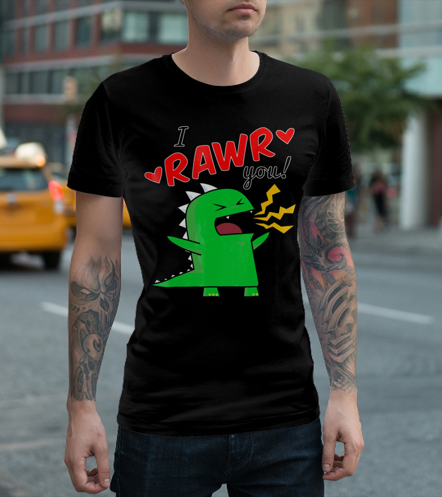 I RAWR You Cute Dinosaur Hearts and Lightning Cartoon T-Shirt